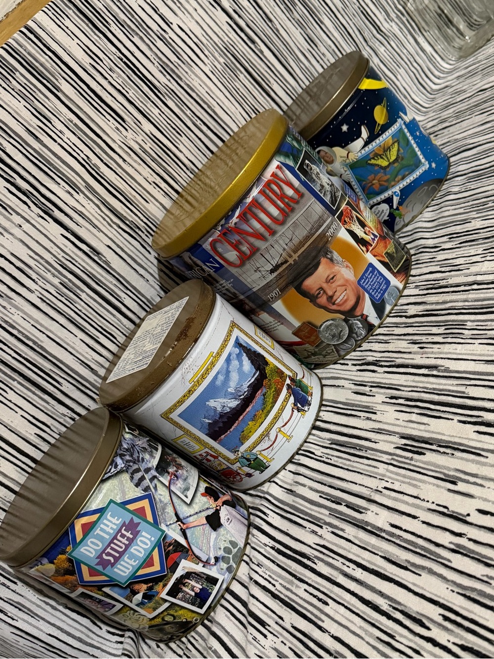 Vintage Space, History, and Sport Themed Trails End Storage Canisters - Set of 4